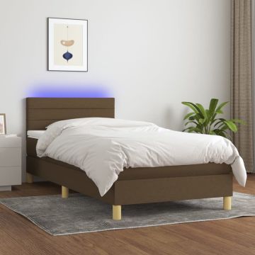 vidaXL Boxspring met matras en LED stof donkerbruin 100x200 cm