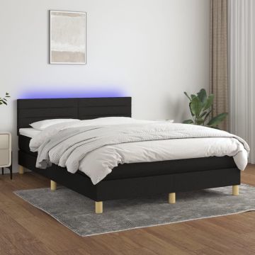 vidaXL Boxspring met matras en LED stof zwart 140x190 cm