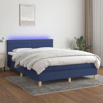 vidaXL Boxspring met matras en LED stof blauw 140x200 cm