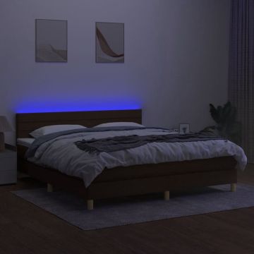 vidaXL Boxspring met matras en LED stof donkerbruin 160x200 cm