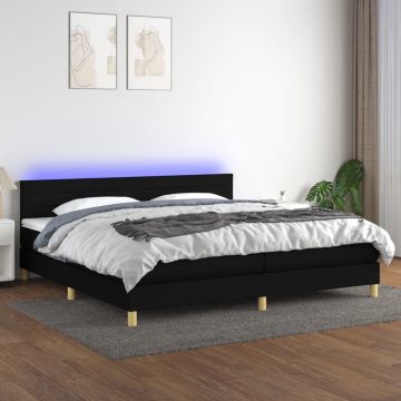 vidaXL Boxspring met matras en LED stof zwart 200x200 cm