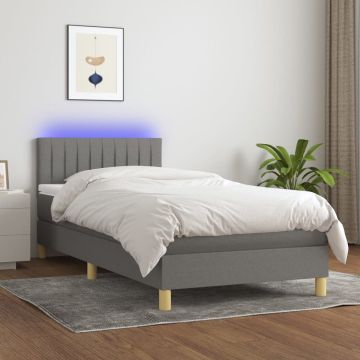 vidaXL Boxspring met matras en LED stof donkergrijs 100x200 cm