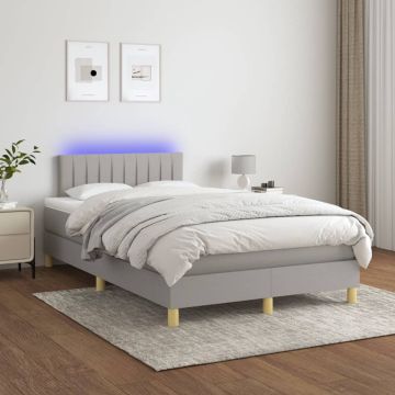 vidaXL Boxspring met matras en LED stof lichtgrijs 120x200 cm