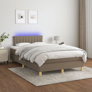 vidaXL Boxspring met matras en LED stof taupe 120x200 cm