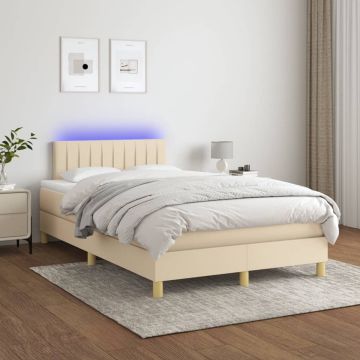 vidaXL Boxspring met matras en LED stof crèmekleurig 120x200 cm