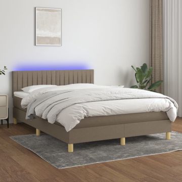 vidaXL Boxspring met matras en LED stof taupe 140x200 cm