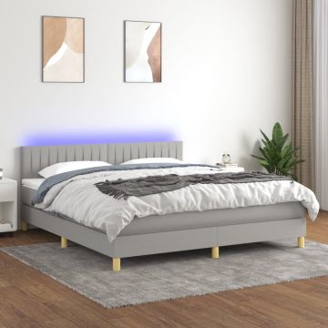 vidaXL Boxspring met matras en LED stof lichtgrijs 180x200 cm