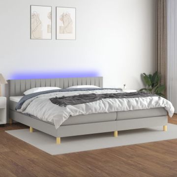 vidaXL Boxspring met matras en LED stof lichtgrijs 200x200 cm