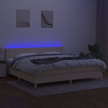 vidaXL Boxspring met matras en LED stof crèmekleurig 200x200 cm