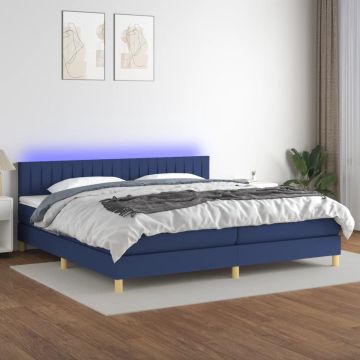 vidaXL Boxspring met matras en LED stof blauw 200x200 cm