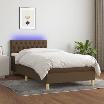 vidaXL Boxspring met matras en LED stof donkerbruin 90x190 cm