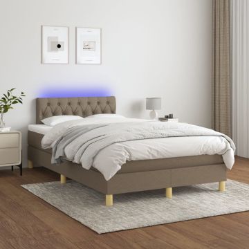 vidaXL Boxspring met matras en LED stof taupe 120x200 cm