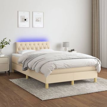 vidaXL Boxspring met matras en LED stof crèmekleurig 120x200 cm