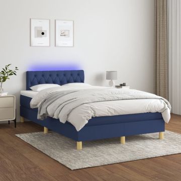 vidaXL Boxspring met matras en LED stof blauw 120x200 cm