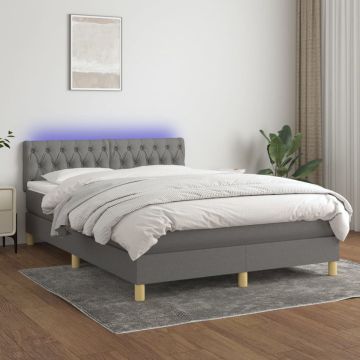 vidaXL Boxspring met matras en LED stof donkergrijs 140x190 cm