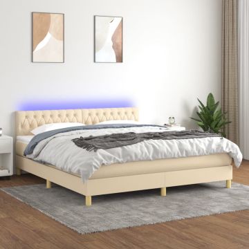 vidaXL Boxspring met matras en LED stof crèmekleurig 160x200 cm