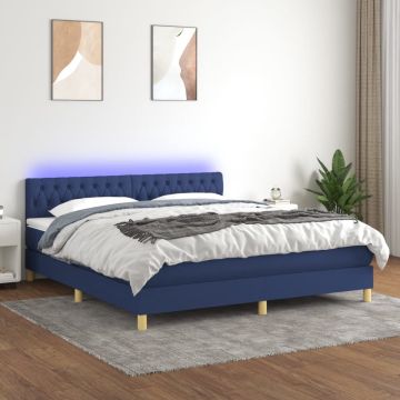 vidaXL Boxspring met matras en LED stof blauw 180x200 cm