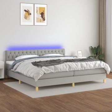 vidaXL Boxspring met matras en LED stof lichtgrijs 200x200 cm