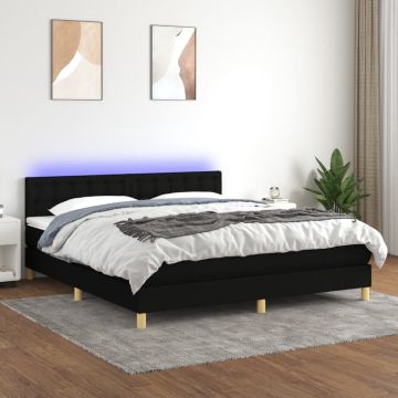 vidaXL Boxspring met matras en LED stof zwart 180x200 cm