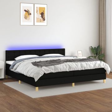 vidaXL Boxspring met matras en LED stof zwart 200x200 cm