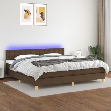 vidaXL Boxspring met matras en LED stof donkerbruin 200x200 cm