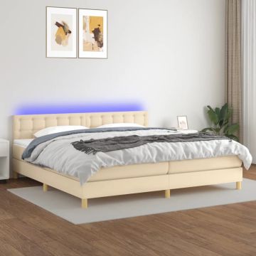 vidaXL Boxspring met matras en LED stof crèmekleurig 200x200 cm