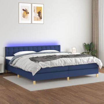 vidaXL Boxspring met matras en LED stof blauw 200x200 cm