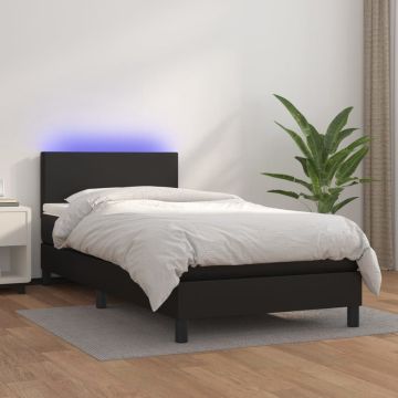 vidaXL Boxspring met matras en LED kunstleer zwart 90x190 cm