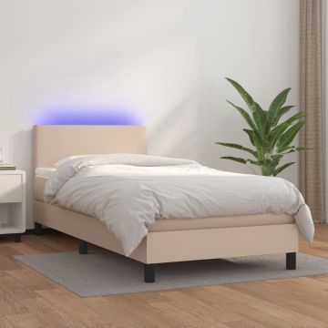 vidaXL Boxspring met matras en LED kunstleer cappuccinokleur 90x200 cm