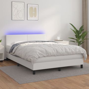 vidaXL Boxspring met matras en LED kunstleer wit 140x200 cm