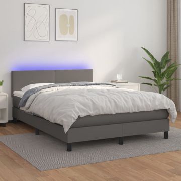 vidaXL Boxspring met matras en LED kunstleer grijs 140x200 cm