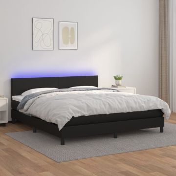 vidaXL Boxspring met matras en LED kunstleer zwart 160x200 cm