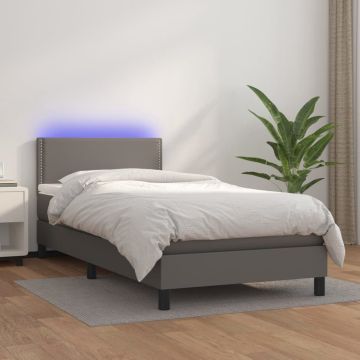 vidaXL Boxspring met matras en LED kunstleer grijs 80x200 cm