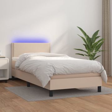 vidaXL Boxspring met matras en LED kunstleer cappuccinokleur 90x200 cm