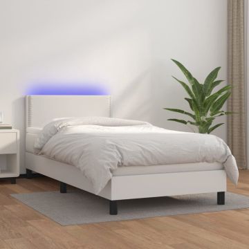 vidaXL Boxspring met matras en LED kunstleer wit 100x200 cm