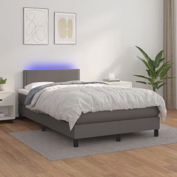 vidaXL Boxspring met matras en LED kunstleer grijs 120x200 cm