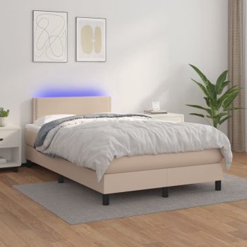 vidaXL Boxspring met matras en LED kunstleer cappuccinokleur 120x200cm