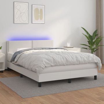 vidaXL Boxspring met matras en LED kunstleer wit 140x200 cm