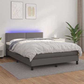 vidaXL Boxspring met matras en LED kunstleer grijs 140x200 cm