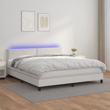 vidaXL Boxspring met matras en LED kunstleer wit 180x200 cm