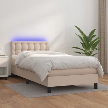 vidaXL Boxspring met matras en LED kunstleer cappuccinokleur 80x200 cm