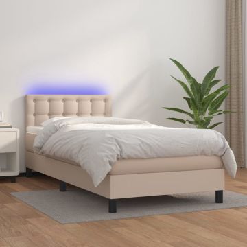 vidaXL Boxspring met matras en LED kunstleer cappuccinokleur 100x200cm