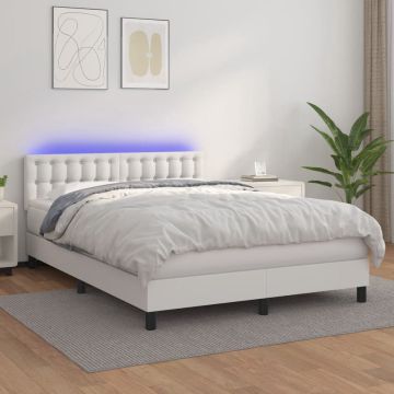 vidaXL Boxspring met matras en LED kunstleer zwart 140x190 cm