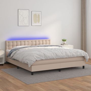 vidaXL Boxspring met matras en LED kunstleer cappuccinokleur 160x200cm