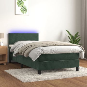 vidaXL Boxspring met matras en LED fluweel donkergroen 100x200 cm