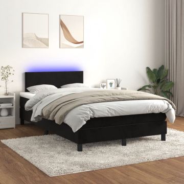 vidaXL Boxspring met matras en LED fluweel zwart 120x200 cm