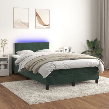 vidaXL Boxspring met matras en LED fluweel donkergroen 120x200 cm