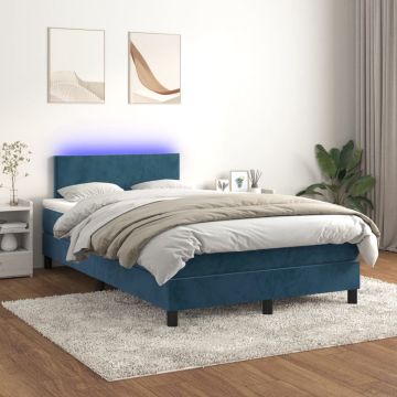 vidaXL Boxspring met matras en LED fluweel donkerblauw 120x200 cm