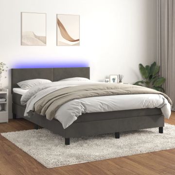 vidaXL Boxspring met matras en LED fluweel donkergrijs 140x200 cm