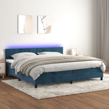 vidaXL Boxspring met matras en LED fluweel donkerblauw 200x200 cm